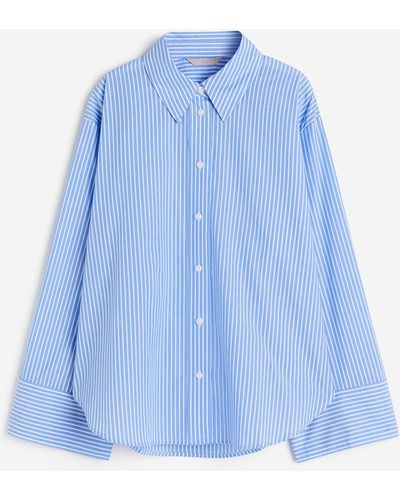 H&M Oversized Katoenen Overhemdblouse - Blauw