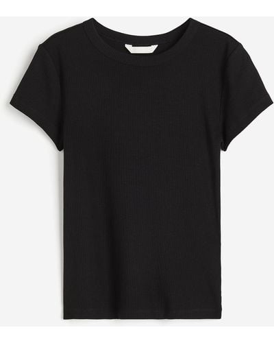 H&M Geripptes T-Shirt - Schwarz