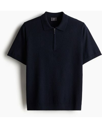 H&M Poloshirt mit Zipper in Slim Fit - Blau