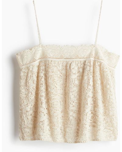 H&M Lace-trimmed pointelle-knit strappy top - Natur