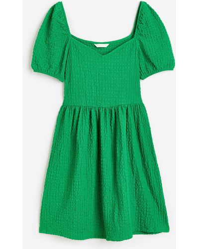 H&M Strukturiertes Jerseykleid mit Puffärmeln - Grün