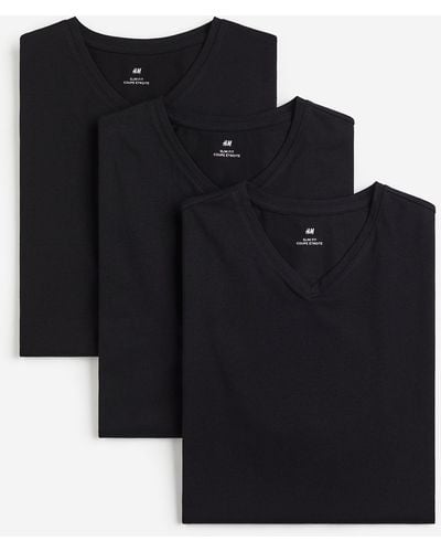 H&M 3er-Pack T-Shirts mit V-Ausschnitt Slim Fit - Schwarz