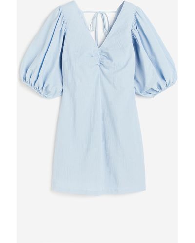H&M Robe en crêpe à manches ballon - Bleu