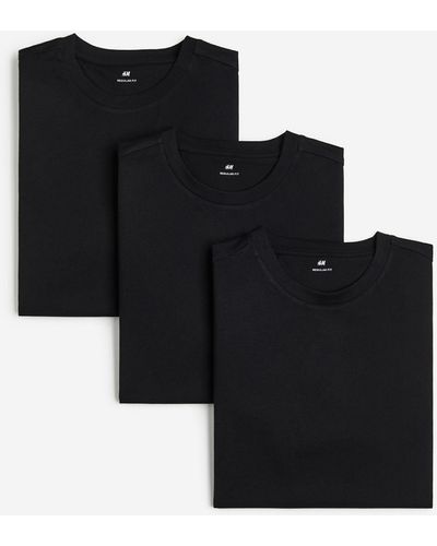 H&M 3er-Pack T-Shirts Regular Fit - Schwarz
