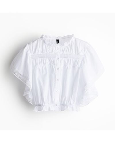H&M Bluse mit Butterfly-Ärmeln und Spitzeneinsätzen - Weiß