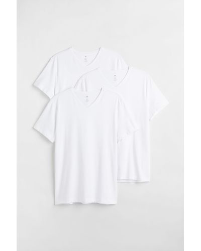 H&M Set Van 3 T-shirts Met V-hals - Wit