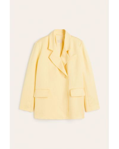 H&M Double-breasted Blazer Van Linnenmix - Geel