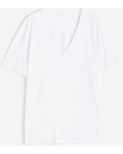 H&M T-Shirt mit V-Ausschnitt - Weiß