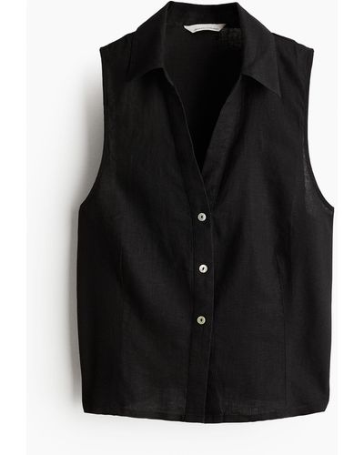 H&M Sleeveless linen-blend shirt - Schwarz