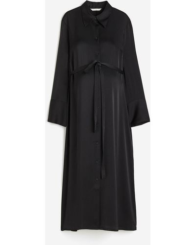 H&M MAMA Robe chemise Before & After en satin - Noir