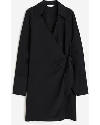H&M Robe portefeuille en crêpe - Noir