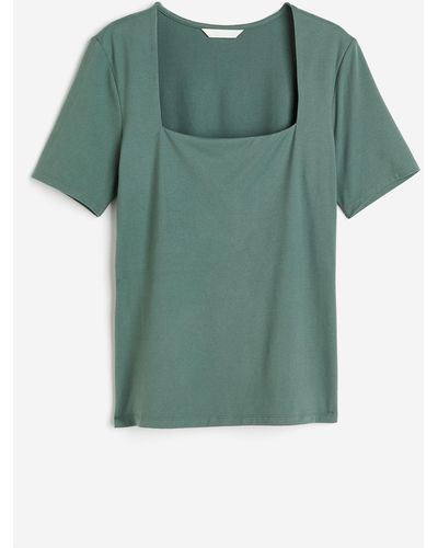 H&M Shirt mit eckigem Ausschnitt - Grün
