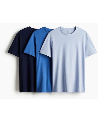 H&M 3er-Pack T-Shirts in Regular Fit - Blau
