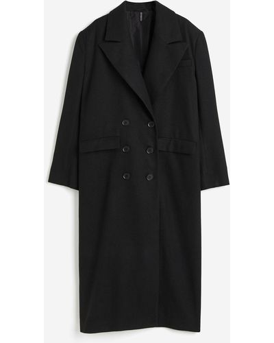 H&M Zweireihiger Mantel aus Twill - Schwarz