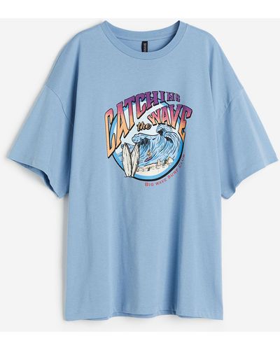 H&M Oversized T-Shirt mit Druck - Blau