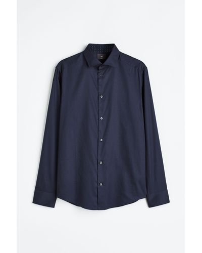 H&M Hemd aus Premium Cotton in Slim Fit - Blau