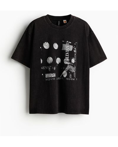 H&M T-shirt oversize imprimé - Noir