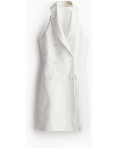H&M Blazerkleid mit Neckholder aus Leinenmix - Weiß