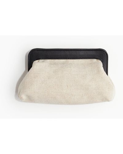 H&M Canvas Clutch Met Beugelsluiting - Naturel