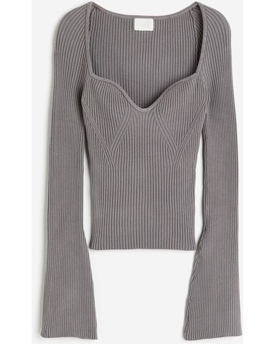 H&M Gerippter Pullover - Grau