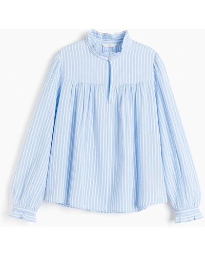 H&M Popover-blouse Van Seersucker - Blauw