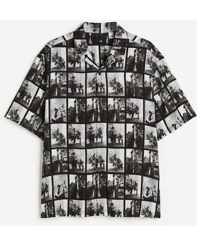 H&M Casual Overhemd Met Print - Zwart