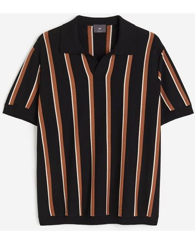 H&M Fijngebreid Poloshirt - Zwart