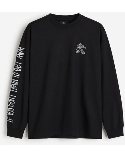 H&M Tricot Shirt Met Print - Zwart