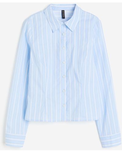 H&M Nauwsluitende Overhemdblouse Van Popeline - Blauw