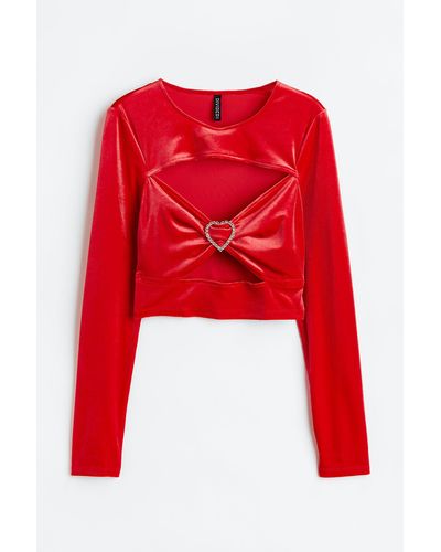 H&M Veloursshirt mit Cut-outs - Rot