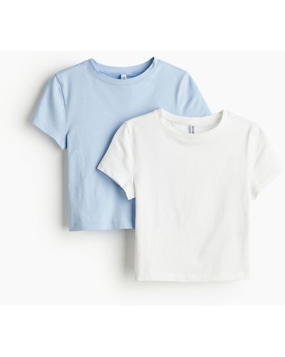 H&M 2er-Pack Cropped T-Shirts - Blau