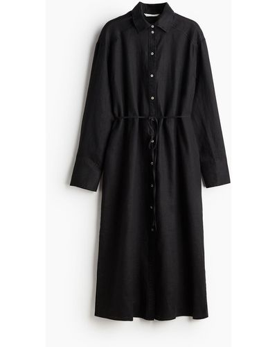 H&M Robe chemise en lin - Noir