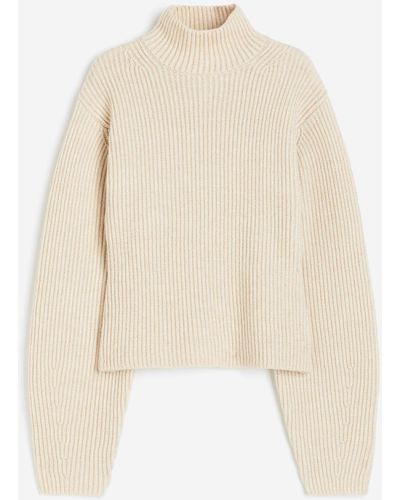 H&M Gerippter Pullover mit Turtleneck - Natur