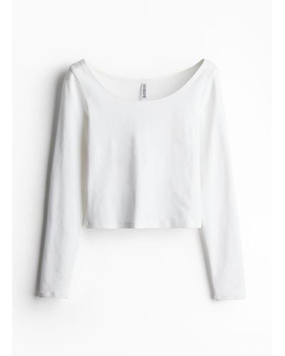 H&M Shirt mit U-Boot-Ausschnitt - Weiß