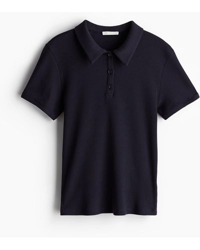 H&M Geripptes Poloshirt - Blau