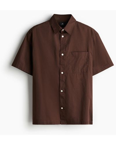 H&M Kurzarmhemd Relaxed Fit - Braun