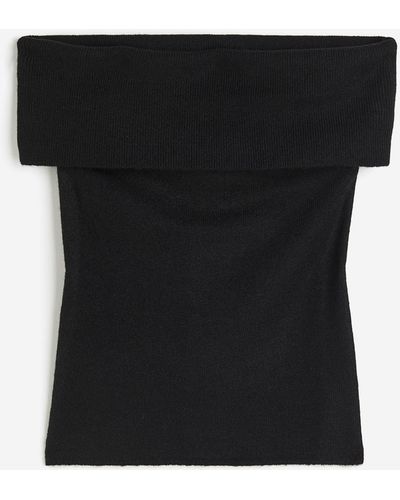 H&M Top épaules nues en maille - Noir
