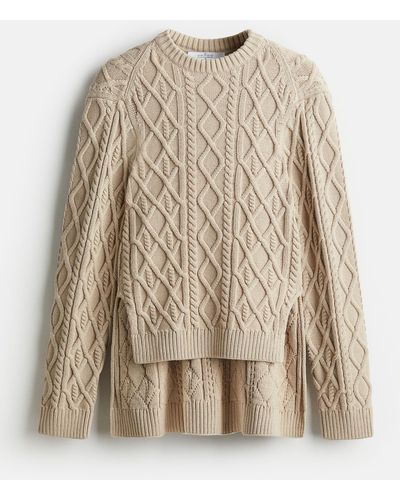H&M Oversized Pullover mit Zopfmuster - Natur