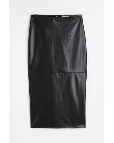 H&M Better Than Leather Midi Skirt - Zwart