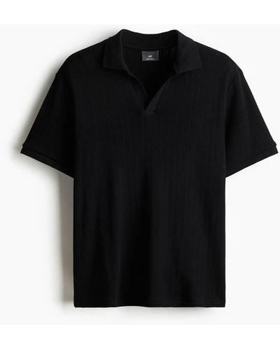 H&M Poloshirt Met Ajourdessin - Zwart