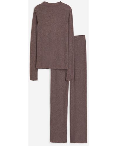 H&M Gerippter Pyjama - Braun
