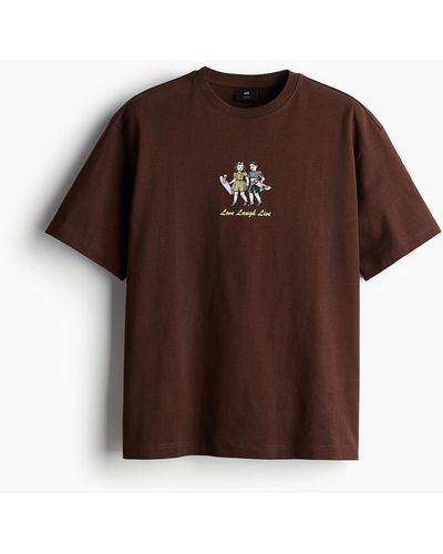 H&M Bedrucktes T-Shirt in Loose Fit - Braun