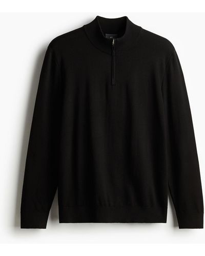 H&M Pullover mit Zipper in Slim Fit - Schwarz