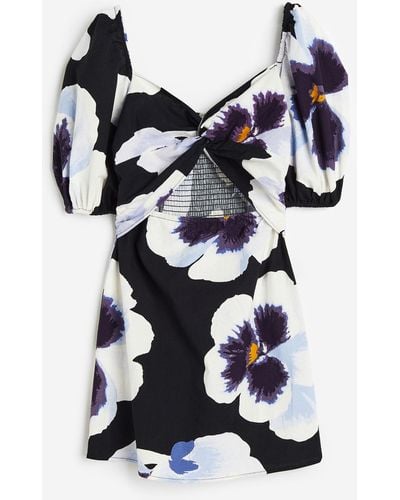 H&M Kleid aus Leinenmix mit Twistdetail - Schwarz