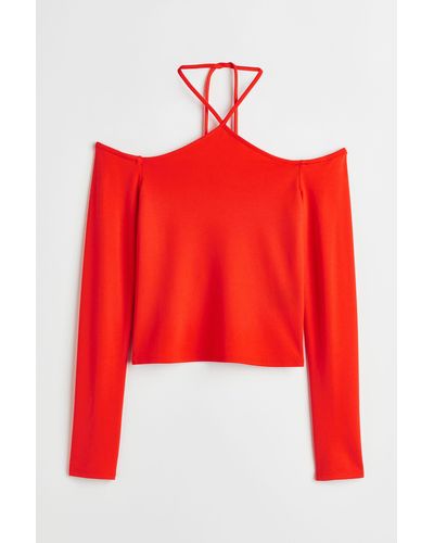 H&M Top épaules nues en jersey - Rouge
