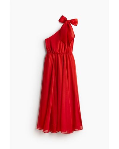H&M One-Shoulder-Kleid mit Schleife - Rot