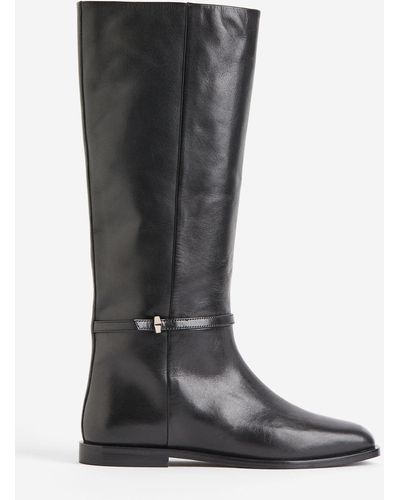 H&M Kniehohe Stiefel aus Leder - Schwarz