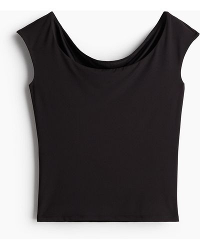 H&M Shirt mit Ballerina-Ausschnitt - Schwarz