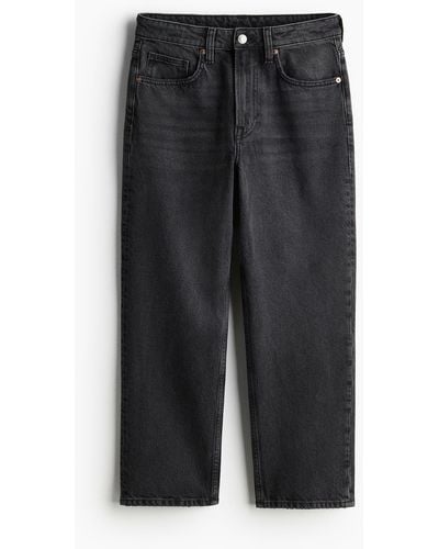 H&M Straight High Cropped Jeans - Schwarz