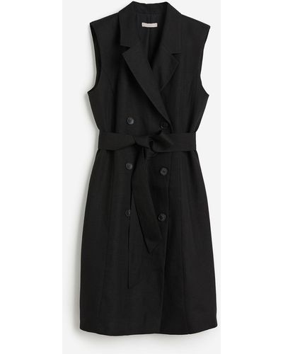 H&M Kleid aus Leinenmix mit Bindegürtel - Schwarz